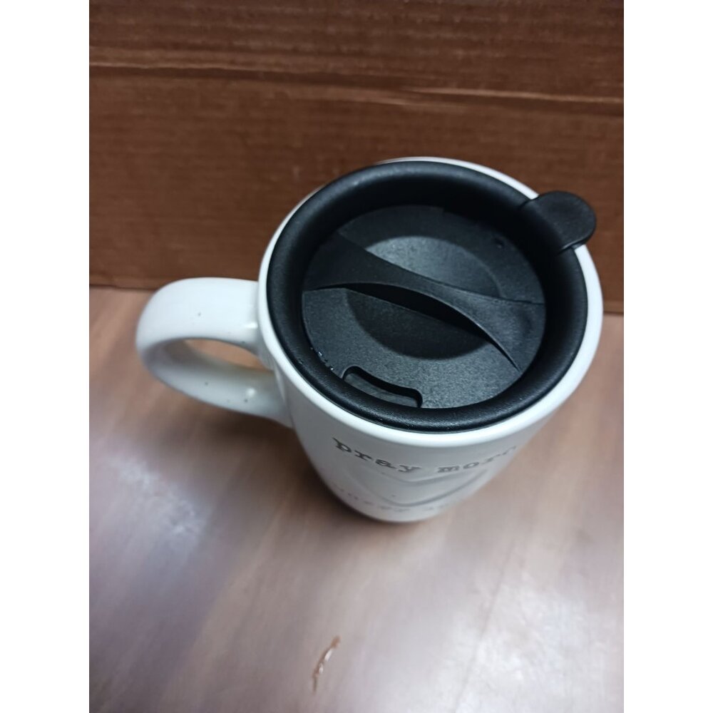 Tall Coffee Cup Mug With Lid "Pray more worry less" - Picture 3 of 6